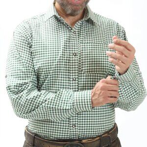 Lederhosen Men's Green Checkered Collared Long Sleeve Class Shirt L and XL